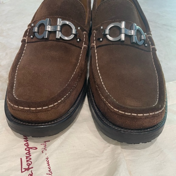 Salvatore Ferragamo Dark Brown Suede Loafers